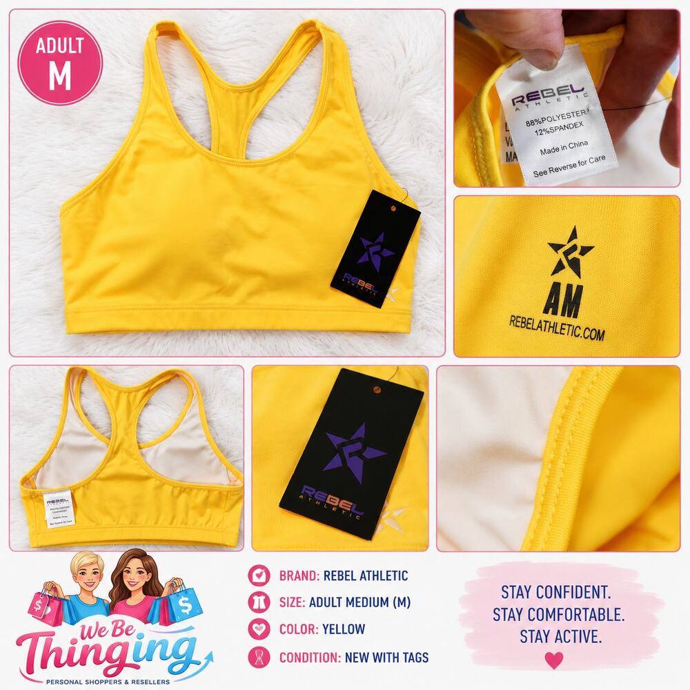 Rebel Athletic Yellow Racerback Sports Bra NWT Adult Medium Activewear